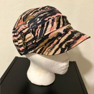 Multicolor Patterned Cap with Button Accents